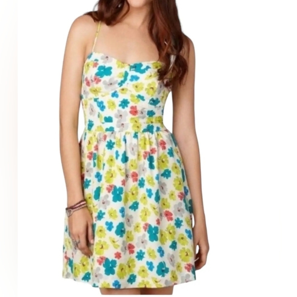 New American Eagle Outfitters Floral Midi Dress - Blue, Yellow, Pink